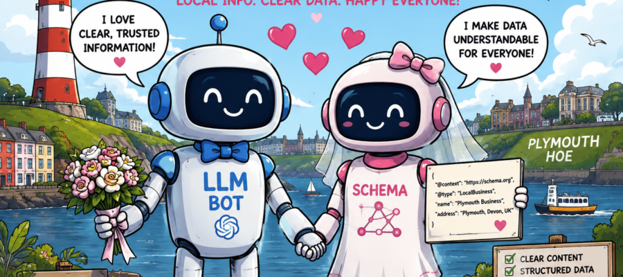 schema llm seo bots 2026 cartoon